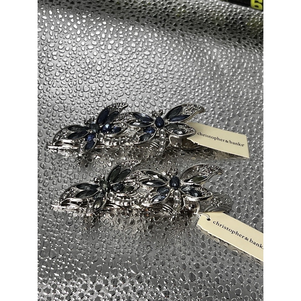 Dragonfly Vintage Hair Clip Blue & Green Rhinestone Silver Christopher Banks